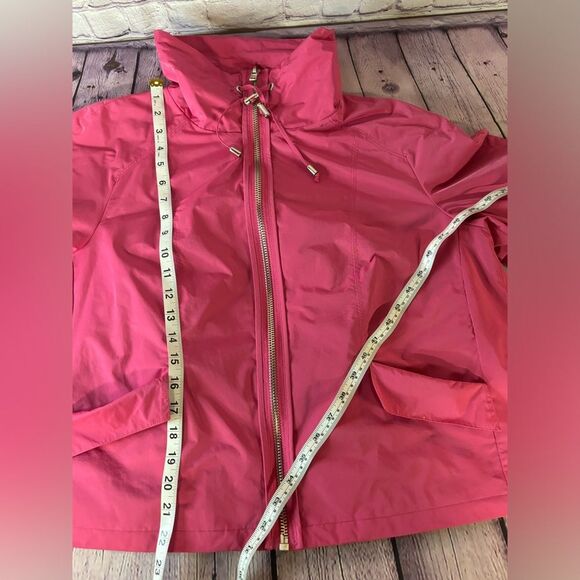 Chico’s (2) Raspberry Pink Cropped Barbiecore Zip Up Funnel Neck Jacket Size L - Picture 10 of 10